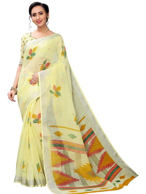 yellow printed saree - 19199644 - Very Small Image - 1