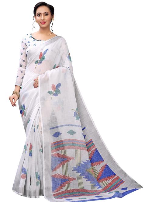 light grey printed saree with blouse - 19199645 - Very Small Image - 1
