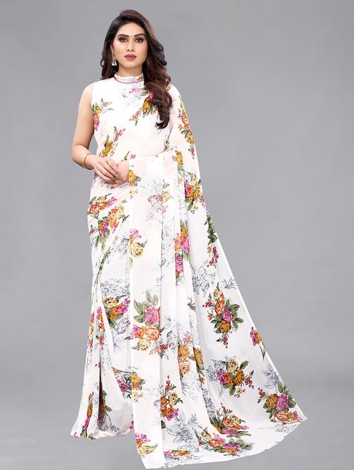 floral printed saree with blouse - 19199689 - Very Small Image - 1