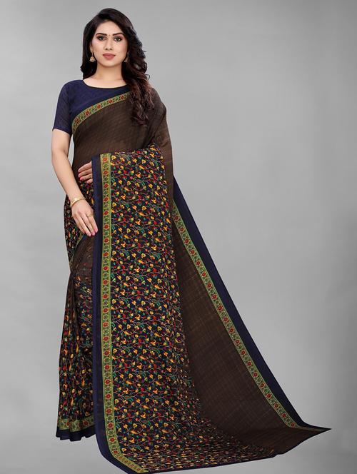 floral printed saree with blouse - 19199693 - Very Small Image - 1