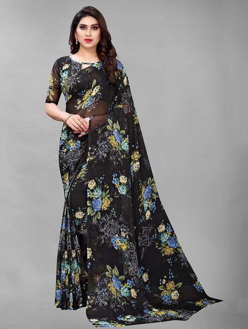 floral printed saree with blouse - 19199699 - Very Small Image - 1