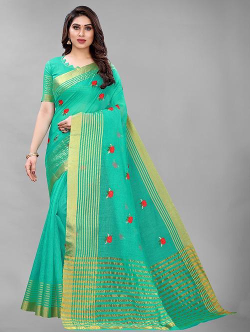 embroidered woven saree with blouse - 19199758 - Very Small Image - 1