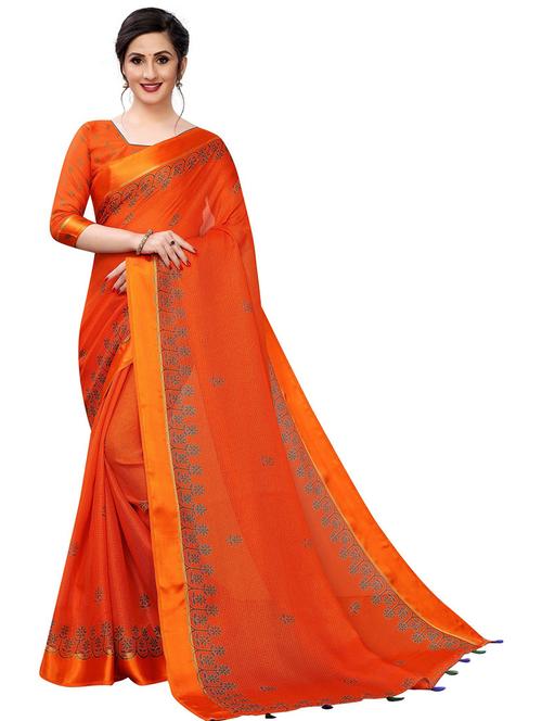 orange printed set saree with blouse - 19199813 - Very Small Image - 1