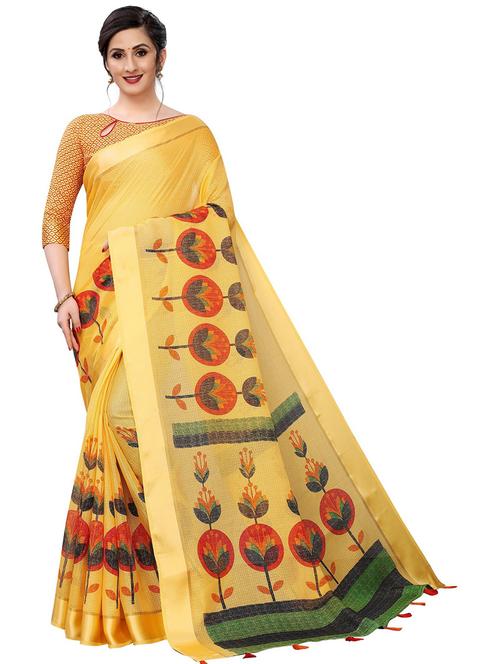 yellow self design set saree with blouse - 19199817 - Very Small Image - 1