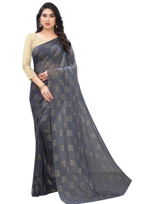 grey self design set saree - 19199828 - Very Small Image - 1