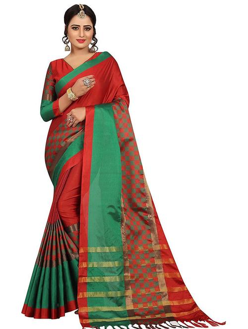 self design chanderi saree with blouse - 19199844 - Very Small Image - 1