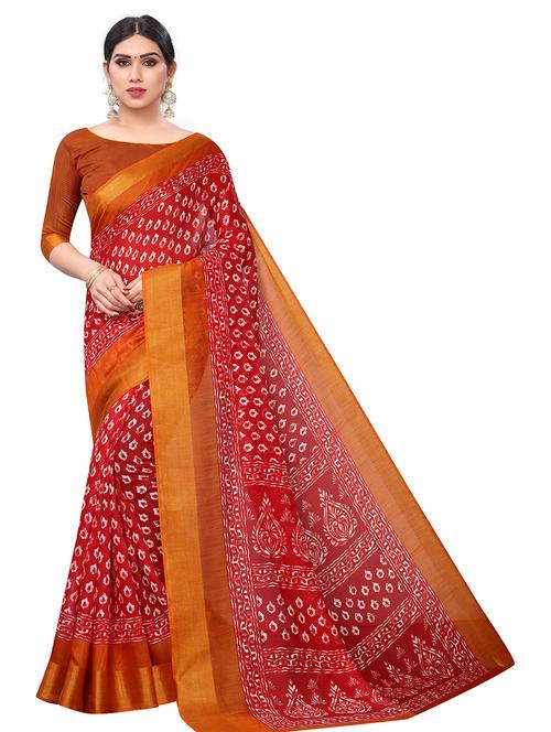 contrast border printed saree with blouse - 19199865 - Very Small Image - 1