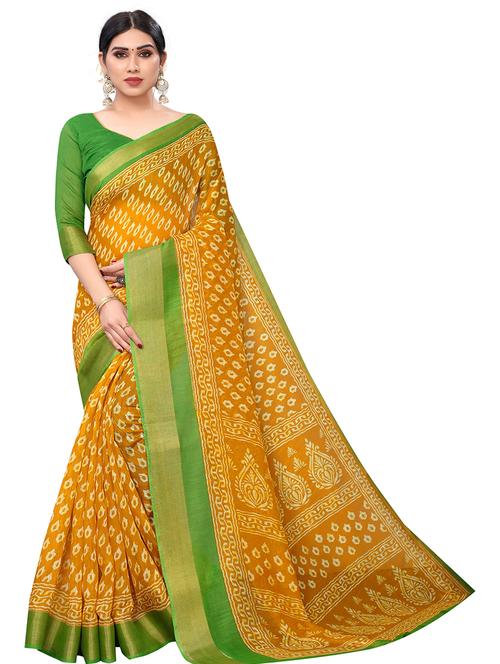 contrast border printed saree with blouse - 19199868 - Very Small Image - 1