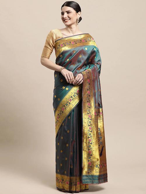 teal kanjivaram saree - 19199879 - Very Small Image - 1
