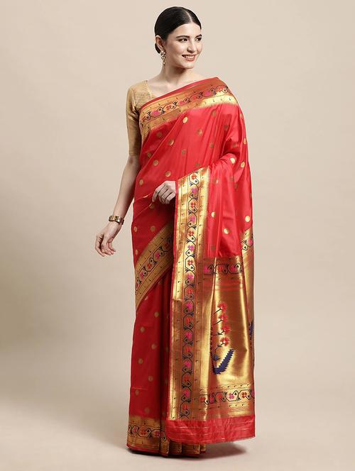 red art silk kanjivaram saree with blouse - 19199881 - Very Small Image - 1