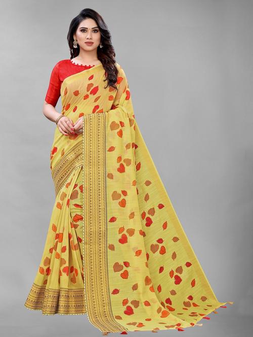 yellow printed saree - 19200083 - Very Small Image - 1