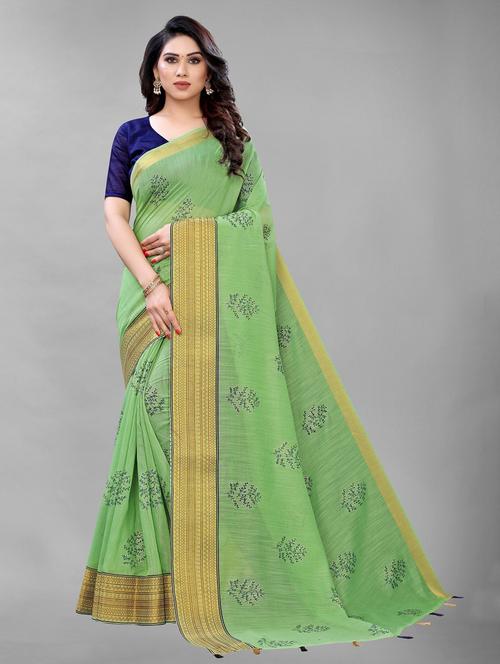 contrast border printed saree with blouse - 19200088 - Very Small Image - 1