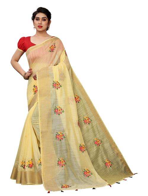 gold bordered embroidered saree - 19200141 - Very Small Image - 1