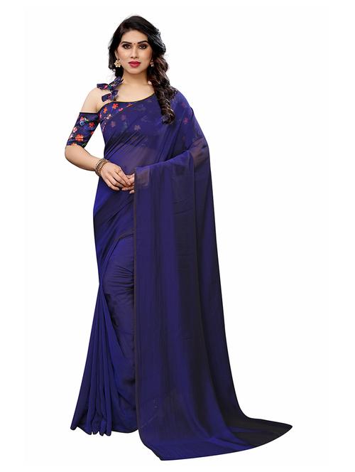 dark blue solid set saree with blouse - 19200385 - Very Small Image - 1