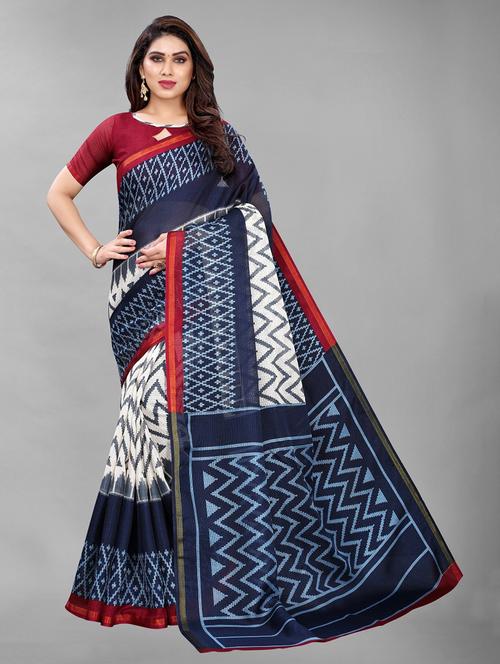 ikat print saree with blouse - 19200410 - Very Small Image - 1