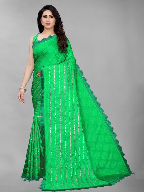 dark green solid set saree with blouse - 19200421 - Very Small Image - 1