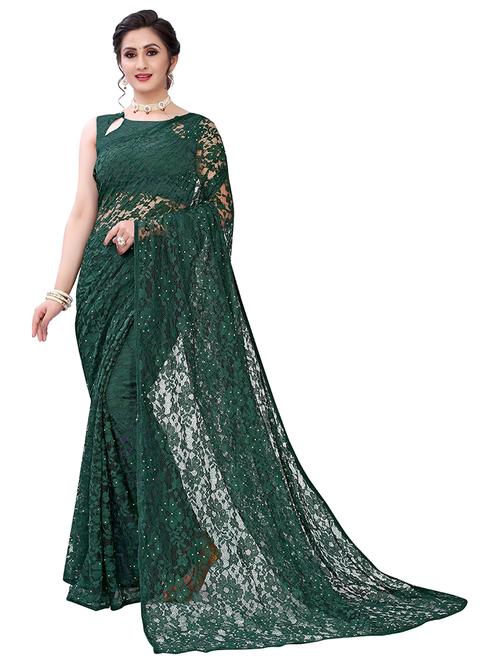 dark green self design set saree with blouse - 19200431 - Very Small Image - 1