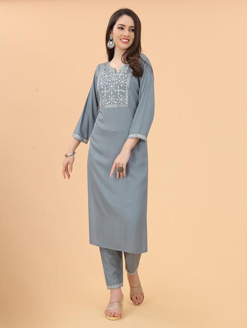 embroidered kurta pant set - 19200510 - Very Small Image - 1