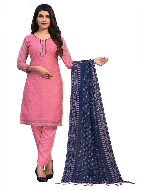 pink linen unstitched suit - 19200537 - Very Small Image - 1