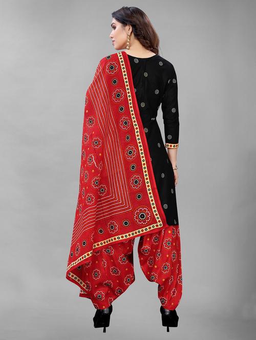 black printed unstitched ethnic suit - 19200647 - Very Small Image - 1