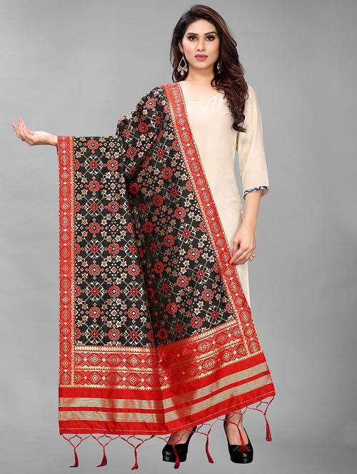black silk blend dupatta - 19200974 - Very Small Image - 1