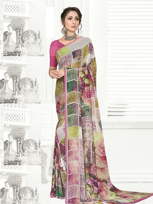 floral printed saree - 19204844 - Very Small Image - 1