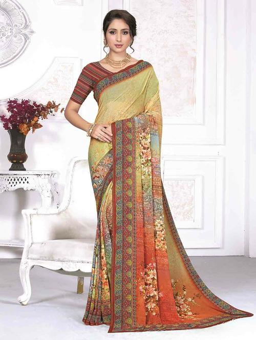 floral printed saree with blouse - 19204849 - Very Small Image - 1