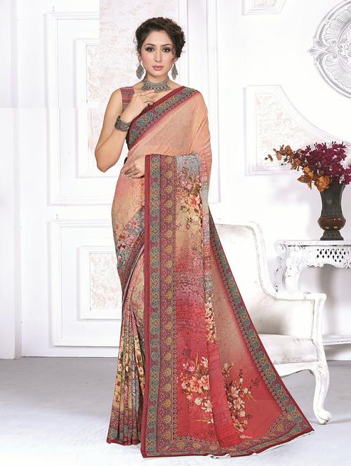 floral printed saree - 19204850 - Very Small Image - 1