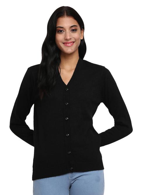 v neck self design solid cardigan - 19204972 - Very Small Image - 1