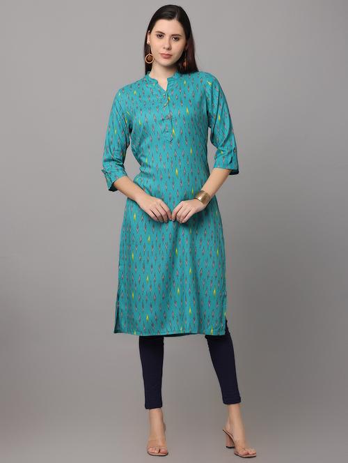 turquoise printed straight kurta - 19205085 - Very Small Image - 1