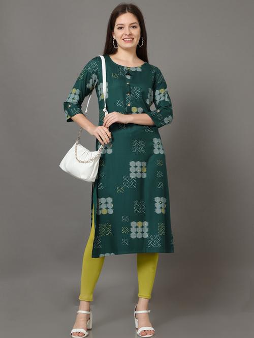 green printed straight kurta - 19205088 - Very Small Image - 1