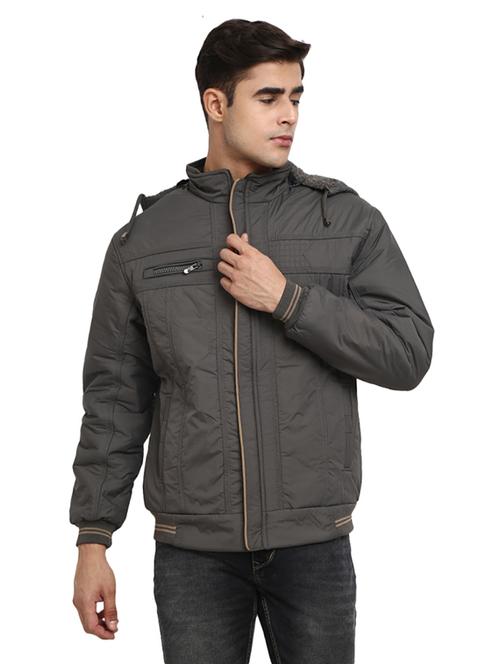 hood neck solid casual jacket - 19214959 - Very Small Image - 1