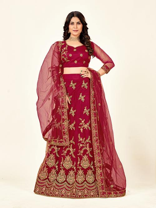 embroidered lehenga choli dupatta set - 19218023 - Very Small Image - 1