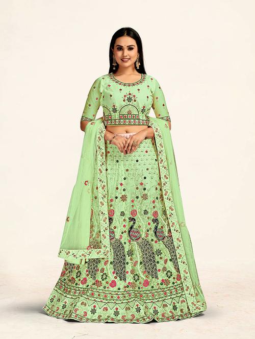 green flared embroidered lehenga - 19218043 - Very Small Image - 1