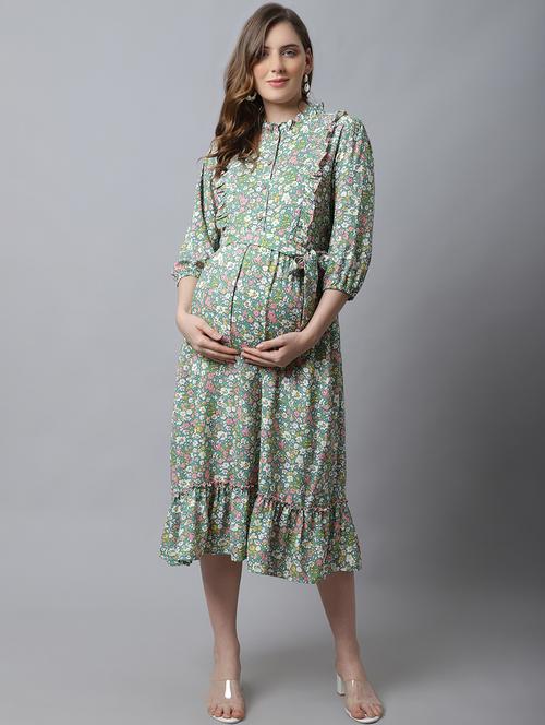 green printed maternity wear - 19218340 - Very Small Image - 1