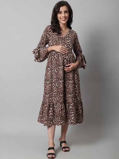 brown printed maternity wear - 19218356 - Very Small Image - 1