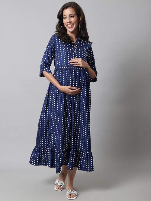 navy. blue printed maternity wear - 19218363 - Very Small Image - 1