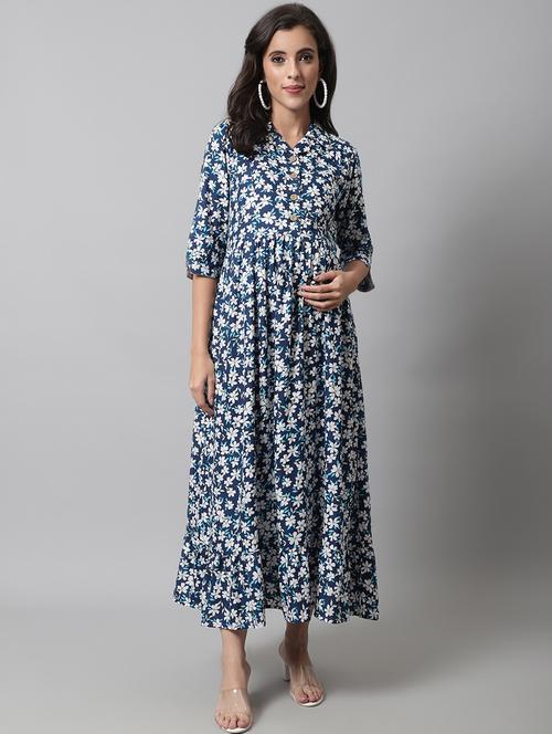 navy. blue printed maternity wear - 19218364 - Very Small Image - 1