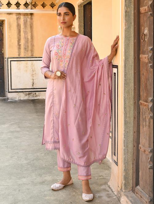 pink kurta pant set with dupatta - 19218491 - Very Small Image - 1