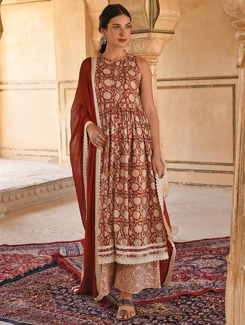 orange kurta palazzo set with dupatta - 19218492 - Very Small Image - 1