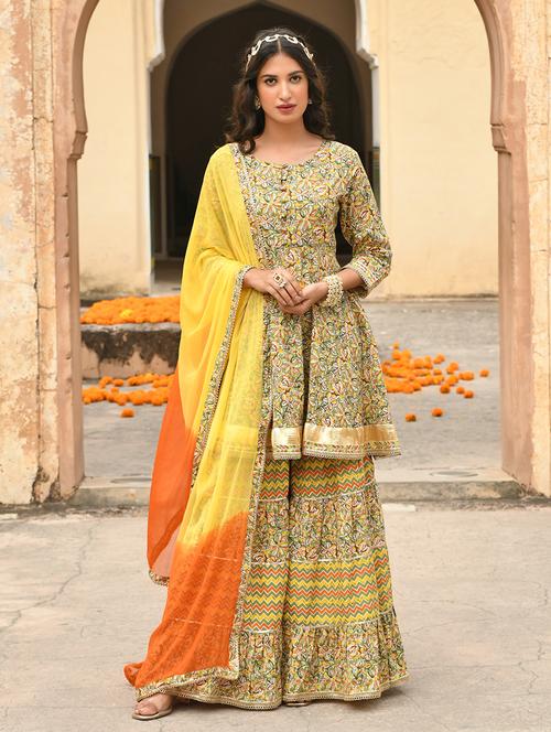 printed kurta sharara set with dupatta - 19218501 - Very Small Image - 1