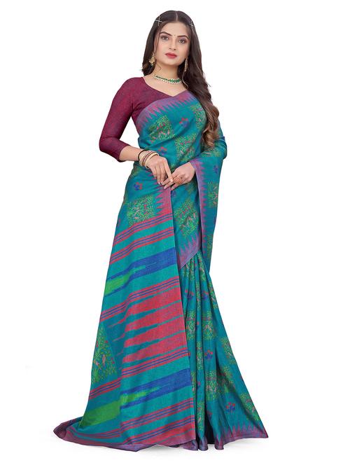 teal printed saree - 19219063 - Very Small Image - 1