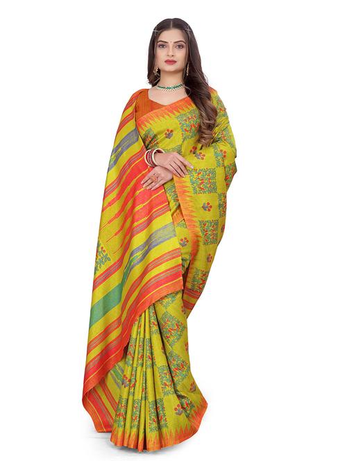 green printed saree with blouse - 19219067 - Very Small Image - 1