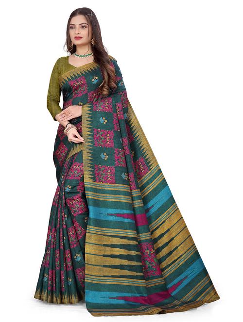 ikat printed saree with blouse - 19219069 - Very Small Image - 1