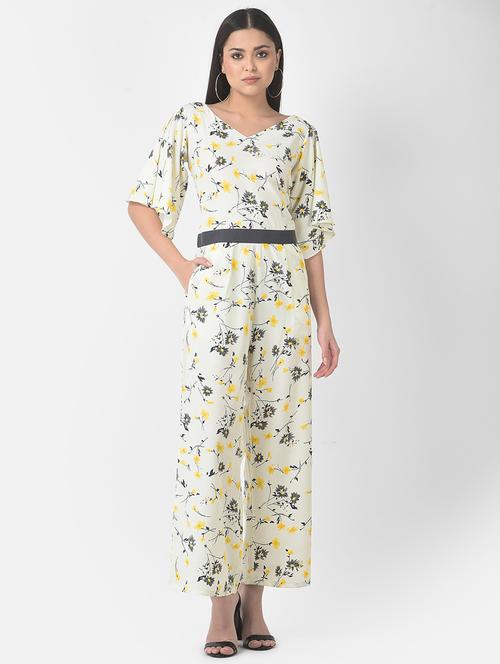 v-neck floral full leg jumpsuit - 19220269 - Very Small Image - 1