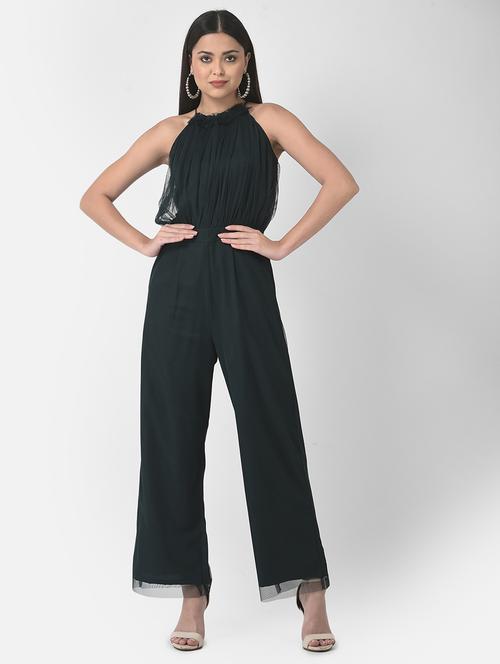 halter neck solid full leg jumpsuit - 19220274 - Very Small Image - 1