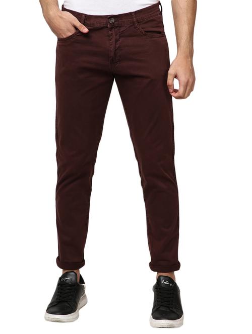 red solid flat front casual trouser - 19220393 - Very Small Image - 1