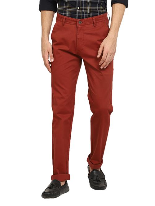 red solid flat front full length casual trouser - 19220420 - Very Small Image - 1