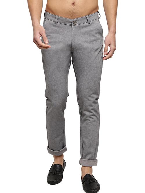 grey textured flat front casual trouser - 19220457 - Very Small Image - 1