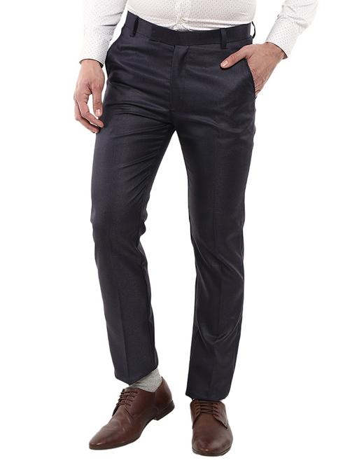 navy blue solid flat front formal trouser - 19220501 - Very Small Image - 1